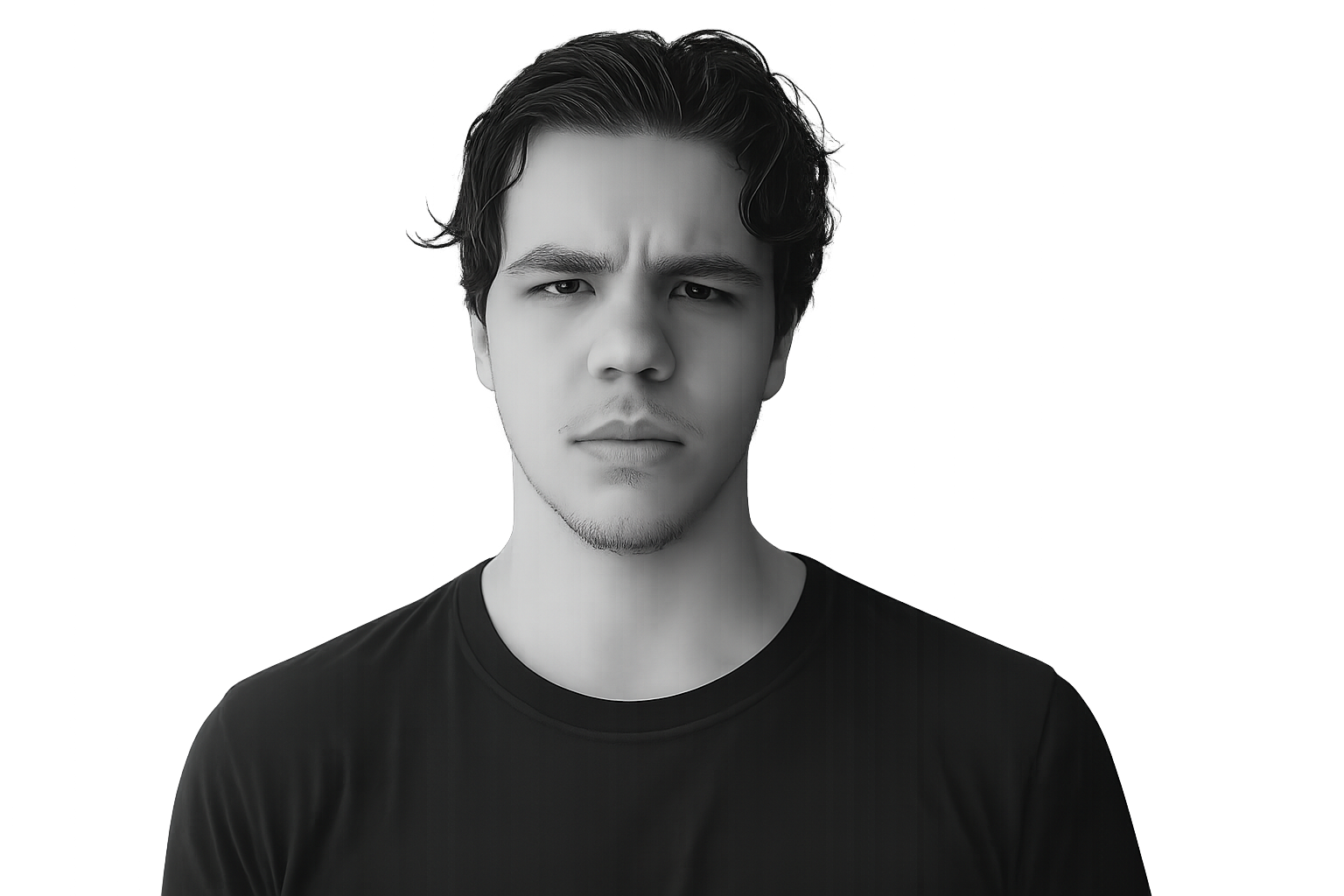 Retrato em preto e branco de Gabriel Chaves.